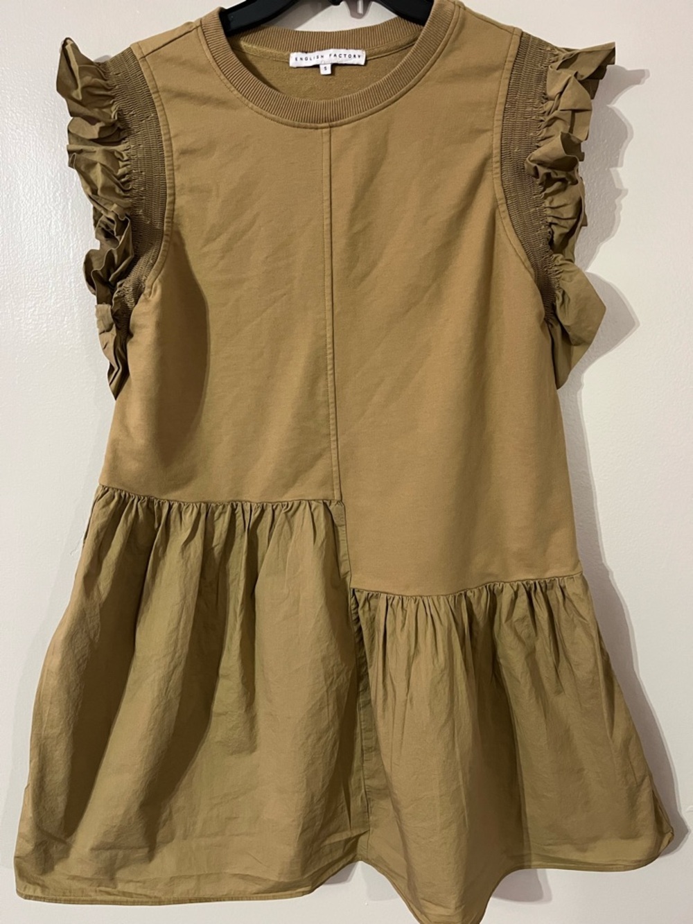 English Factory Ruffle Flutter-Sleeve Tiered Mini Dress S